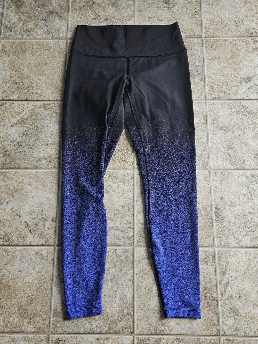 Lululemon Wunder Under Women’s Leggings Black Blue Ombre Speckle Compression 10